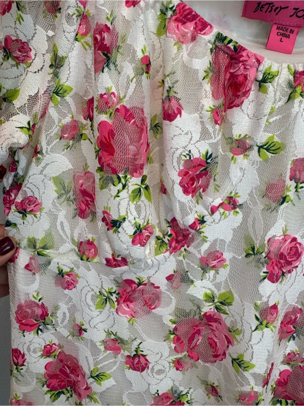 Betsey Johnson Goldie Floral Mini Dress Puff Sleeve Smocked Y2K Large - Picture 7 of 13